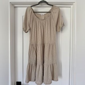 GAP Neutral Beige Tiered Mini Dress with Elastic Scoop Neck